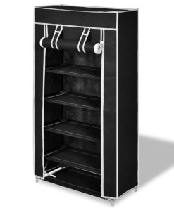 Scarpiera In Tessuto Richiudibile 58 X 28 X 106 Cm Nera