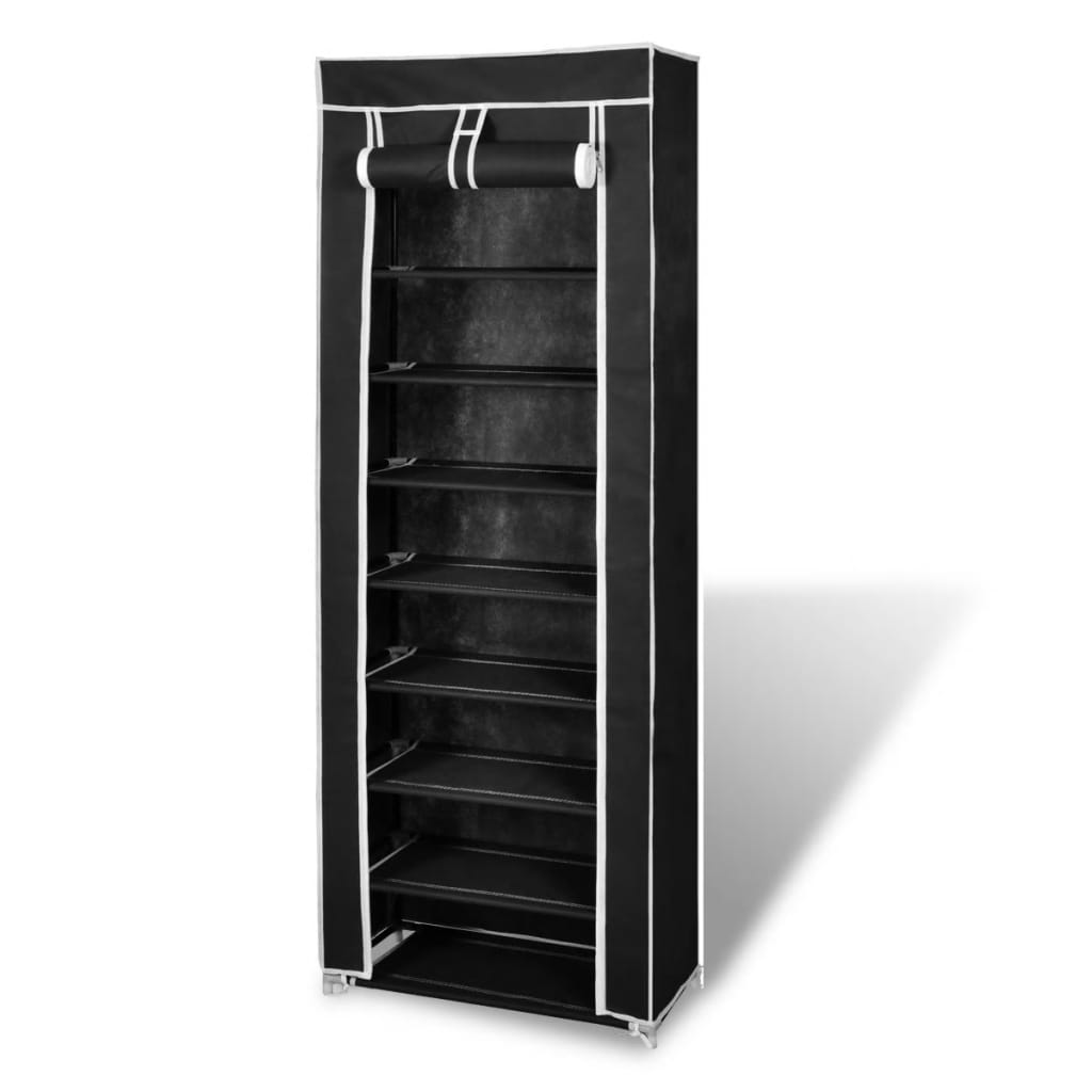 Scarpiera In Tessuto Richiudibile 57 X 29 X 162 Cm Nera
