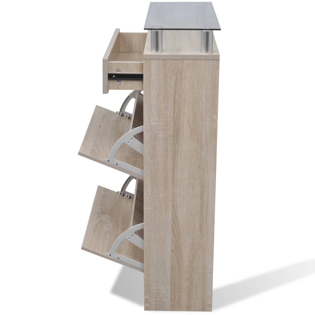 Scarpiera Con 1 Cassetto E Mensola Vetro Sopra In Legno Rovere - Image 6