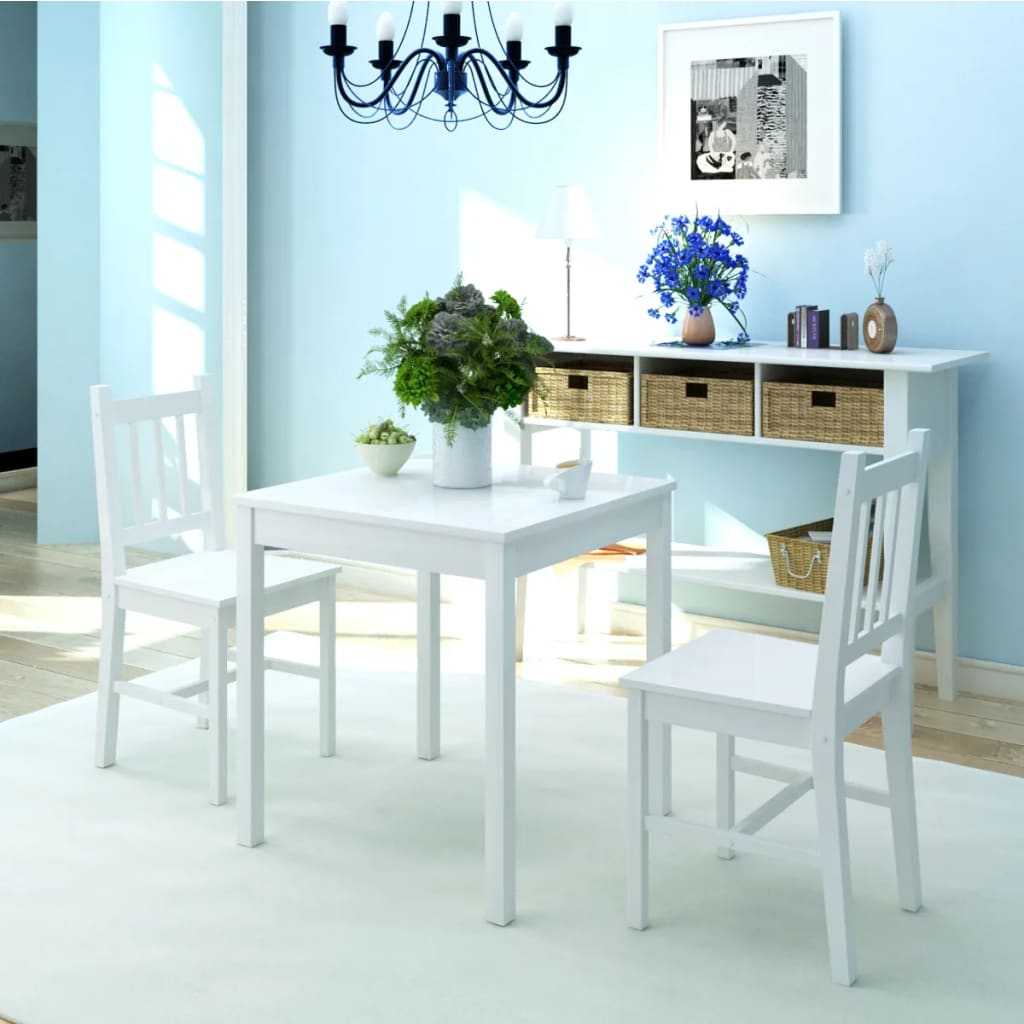 Set Tre Pezzi Da Pranzo In Legno Di Pino Bianco