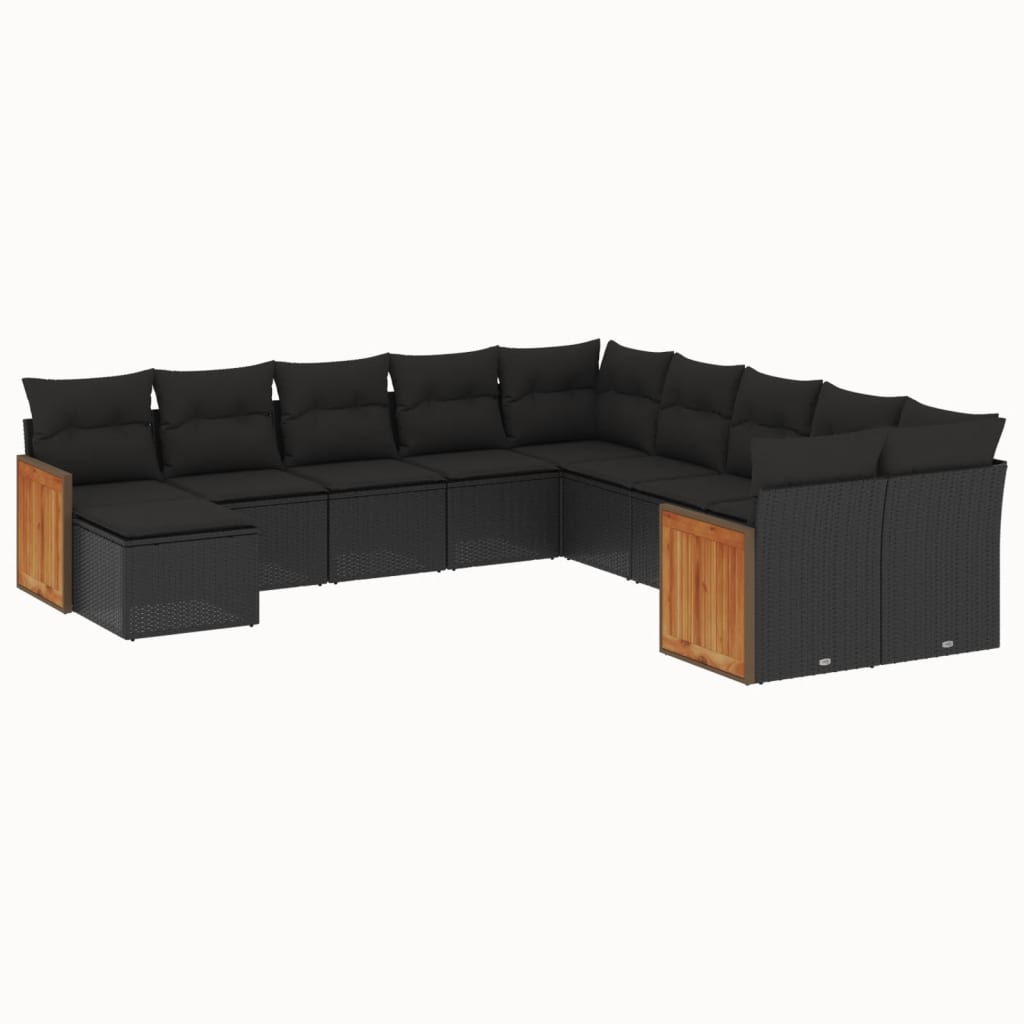 Set Divani Da Giardino 11 Pz Con Cuscini In Polyrattan Nero - Image 2