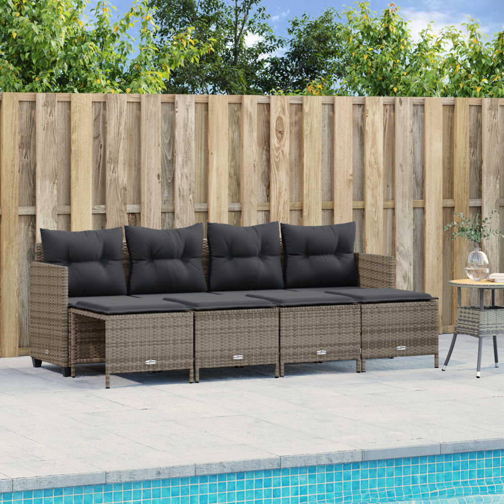 Set Divano Da Giardino 5 Pz Con Cuscini Grigio In Polyrattan - Image 5