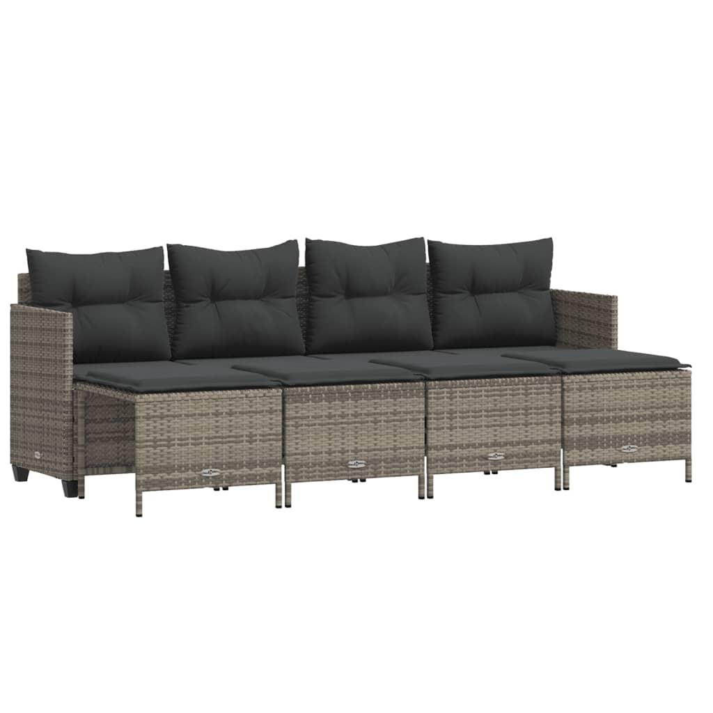 Set Divano Da Giardino 5 Pz Con Cuscini Grigio In Polyrattan