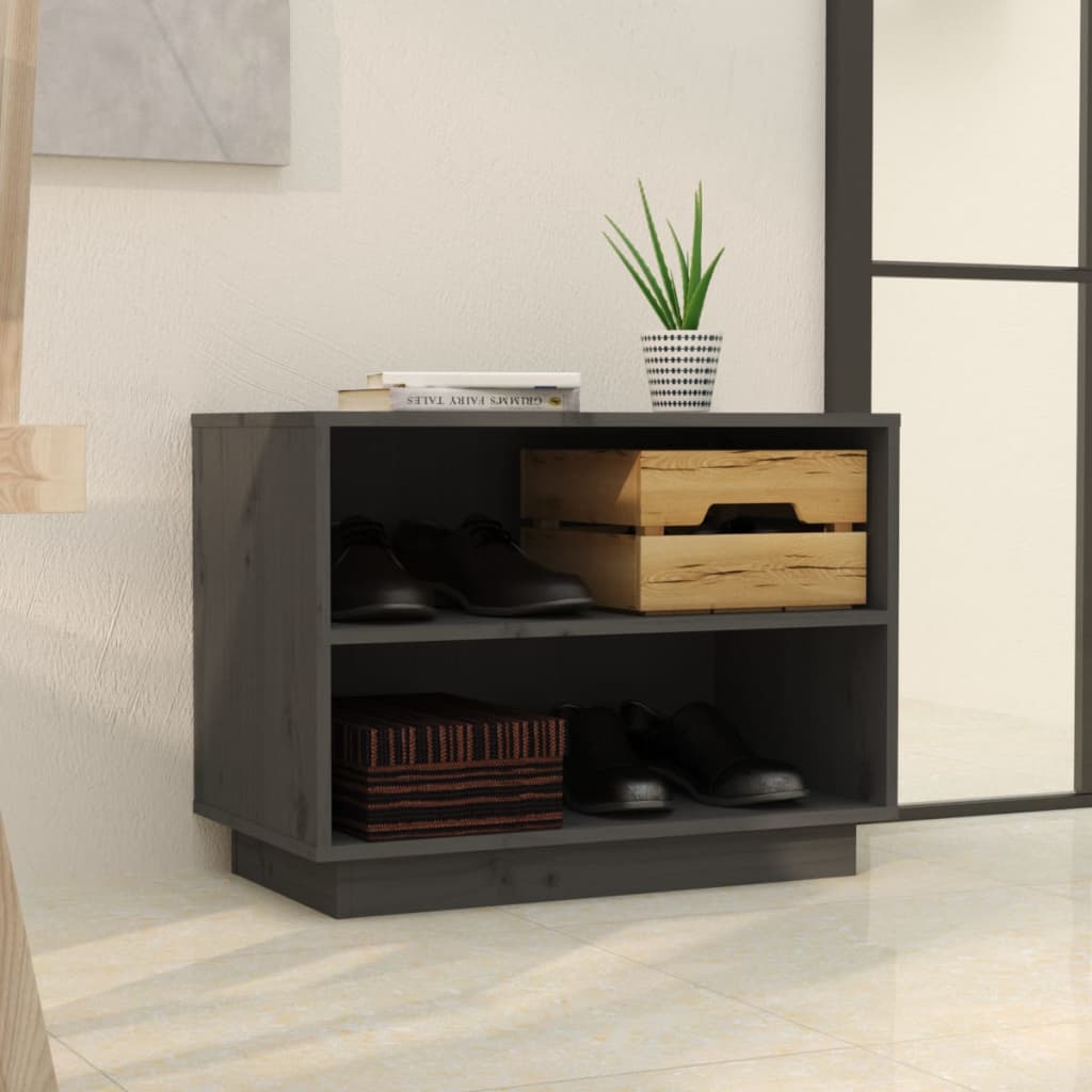Scarpiera Grigia 60x34x45 Cm In Legno Massello Di Pino