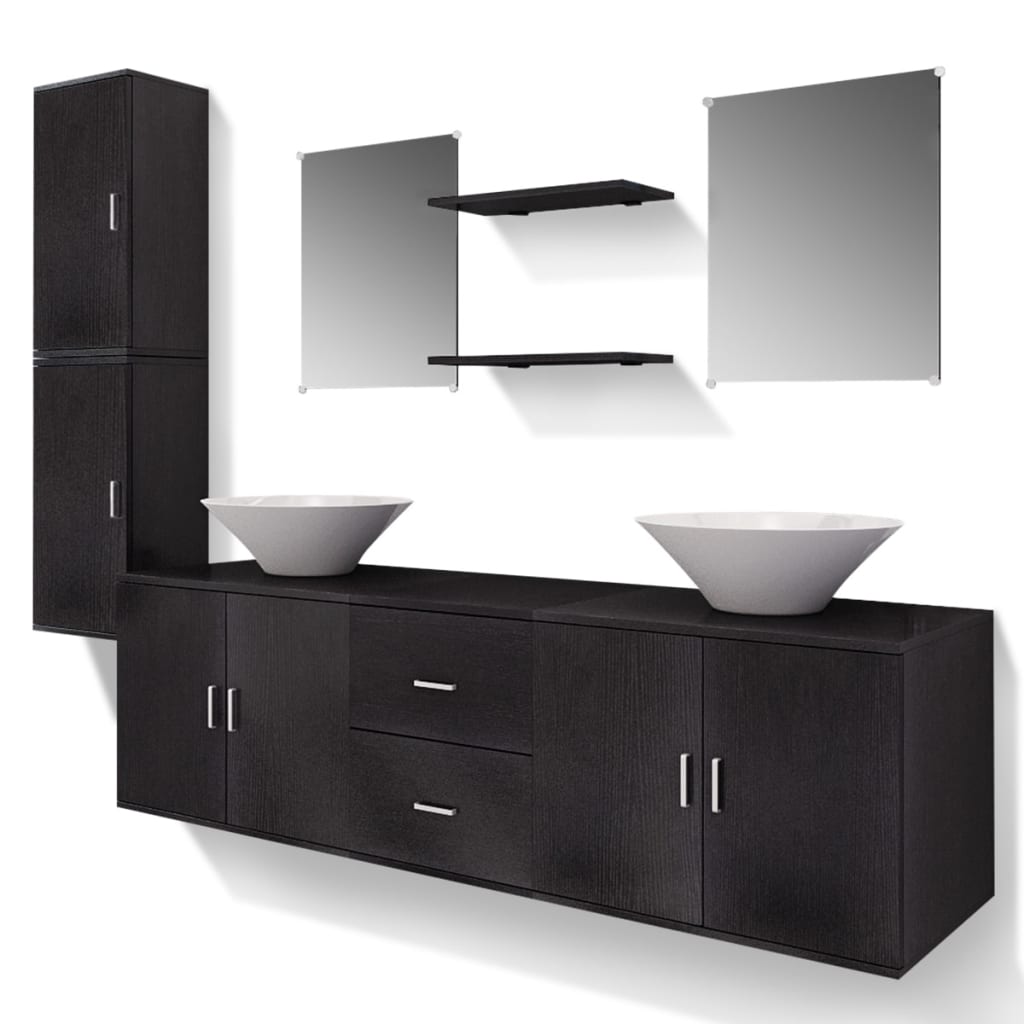 Mobili Da Bagno Con Lavabo Set 9 Pz Nero - Image 5