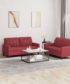 Set Di Divani 2 Pz Con Cuscini Rosso Vino In Similpelle