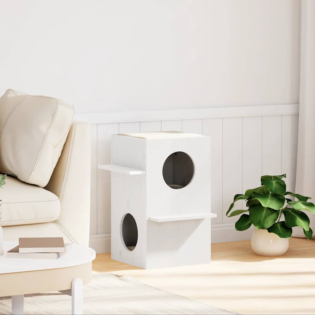 Cuccia Per Gatti Bianca 43x43x60 Cm In Legno Massello Di Pino - Image 5