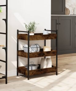 Carrello Da Cucina Rovere Fumo 50x30x70 Cm In Legno Multistrato