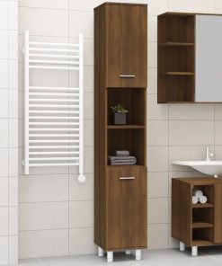 Armadietto Bagno Rovere Marrone 30x30x179 Cm Legno Multistrato