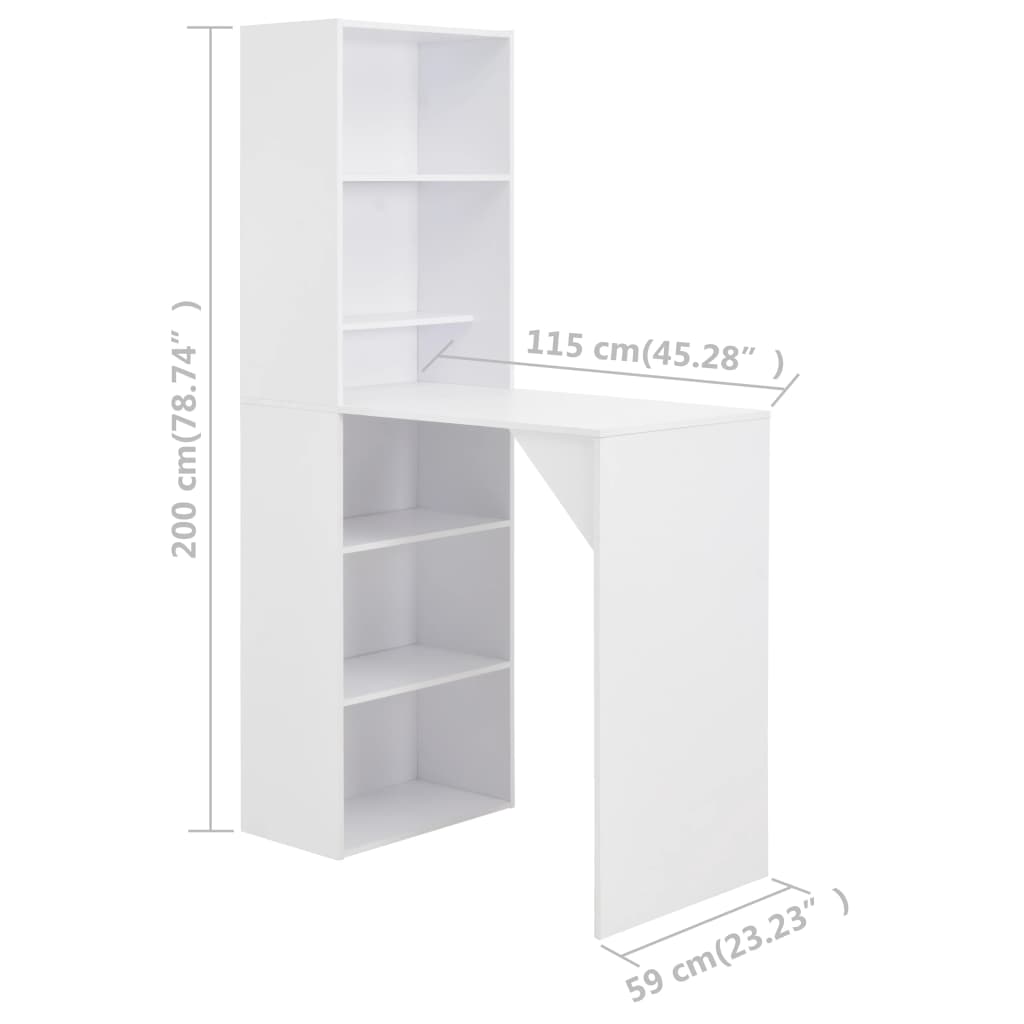 Tavolo Da Bar Con Mobiletto Bianco 115x59x200 cm