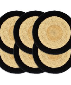 Tovagliette 6 Pz Naturale E Nero 38 Cm In Juta E Cotone