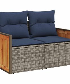 Divano Giardino 10 Pz Con Cuscini Grigio In Polyrattan Acacia