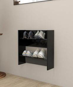 Scarpiera A Muro Nera 60x18x60 Cm In Legno Multistrato