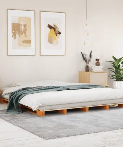 Letto Pallet Marrone Cera 180x200 Cm In Legno Massello Di Pino