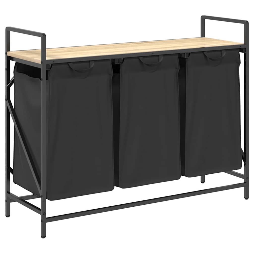 Cesto Per La Biancheria 3 Scomparti Con Ripiano Rovere Sonoma - Image 5