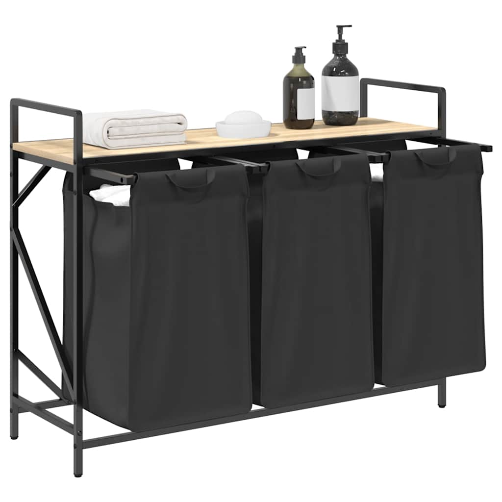 Cesto Per La Biancheria 3 Scomparti Con Ripiano Rovere Sonoma - Image 3