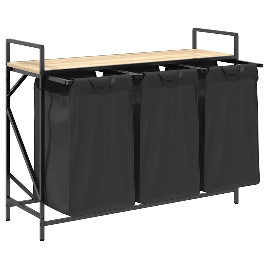 Cesto Per La Biancheria 3 Scomparti Con Ripiano Rovere Sonoma - Image 4