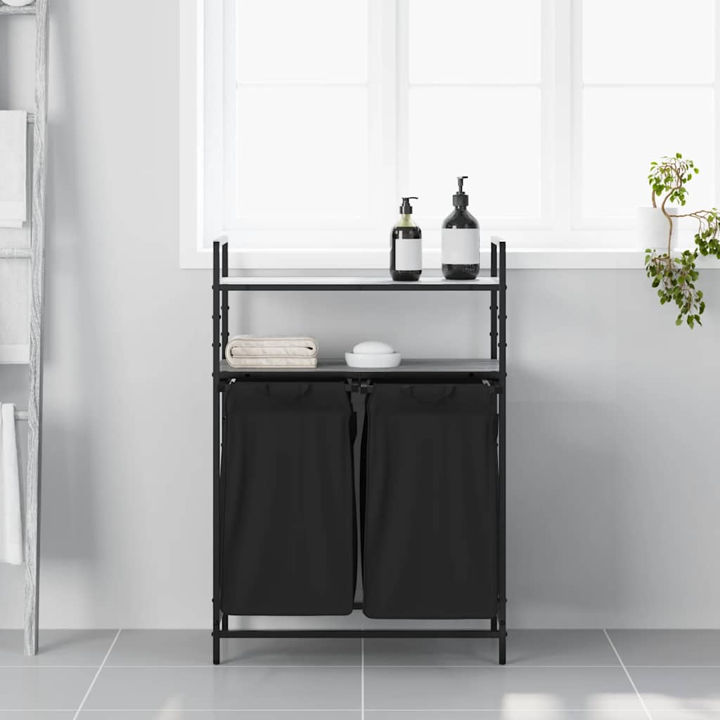 Cesto Portabiancheria 2 Scomparti Con Ripiani Grigio Sonoma - Image 3