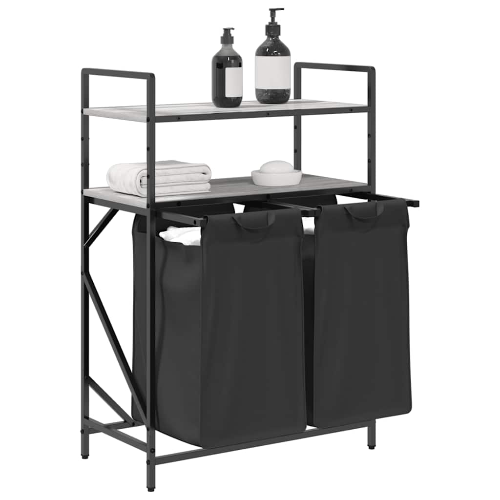 Cesto Portabiancheria 2 Scomparti Con Ripiani Grigio Sonoma