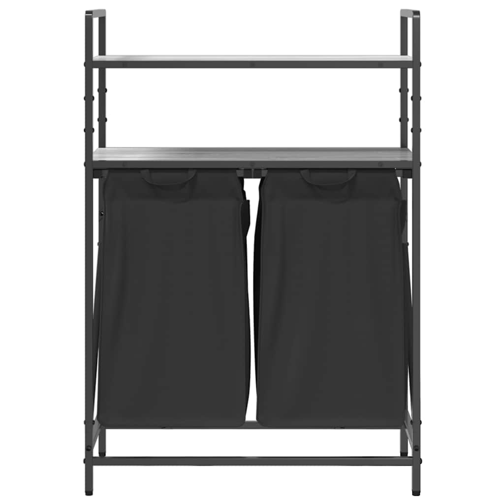 Cesto Portabiancheria 2 Scomparti Con Ripiani Grigio Sonoma - Image 5