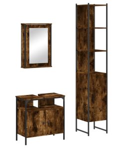 Set Mobili Da Bagno 3 Pz Rovere Fumo In Legno Multistrato