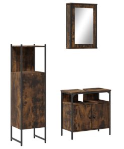 Set Mobili Da Bagno 3 Pz Rovere Fumo In Legno Multistrato