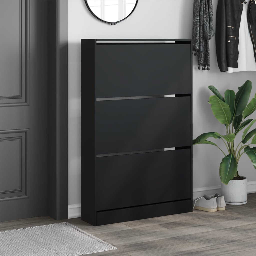 Scarpiera Nera 80x21x125,5 Cm In Legno Multistrato