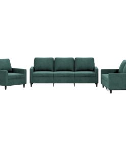 Set Di Divani 3 Pz Con Cuscini Verde Scuro In Velluto