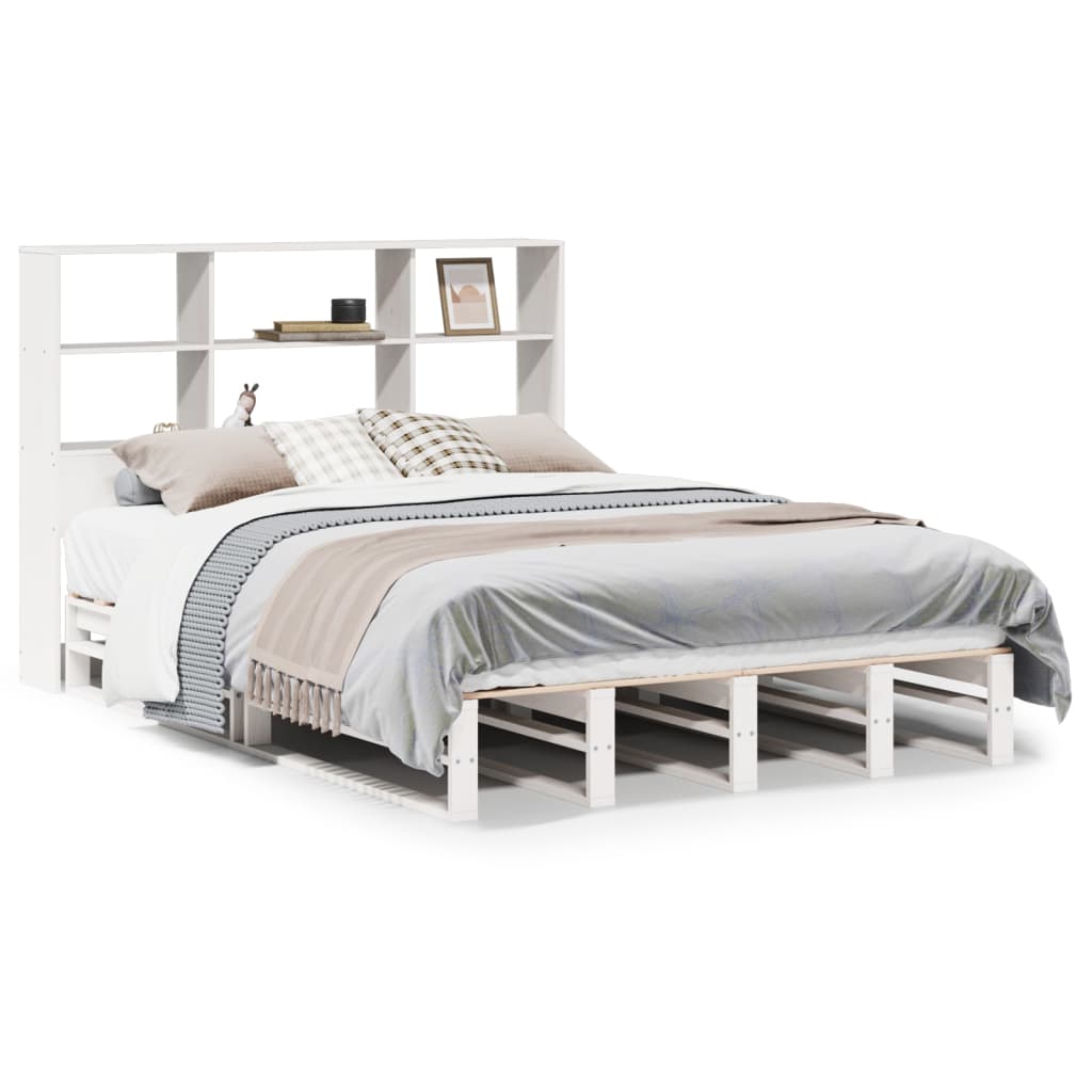Letto Libreria Senza Materasso Bianco 120x200 Cm Legno Massello