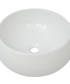 Lavello Bagno Con Miscelatore In Ceramica Rotondo Bianco
