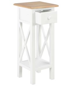 280057 Tavolino Laterale Bianco 27x27x65,5 Cm In Legno