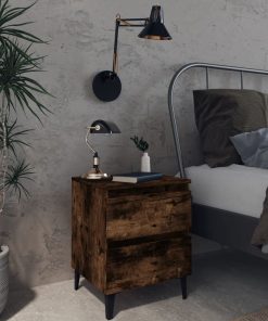 Comodini Con Gambe In Legno Massello 2pz Rovere Fumo 40x30x50cm