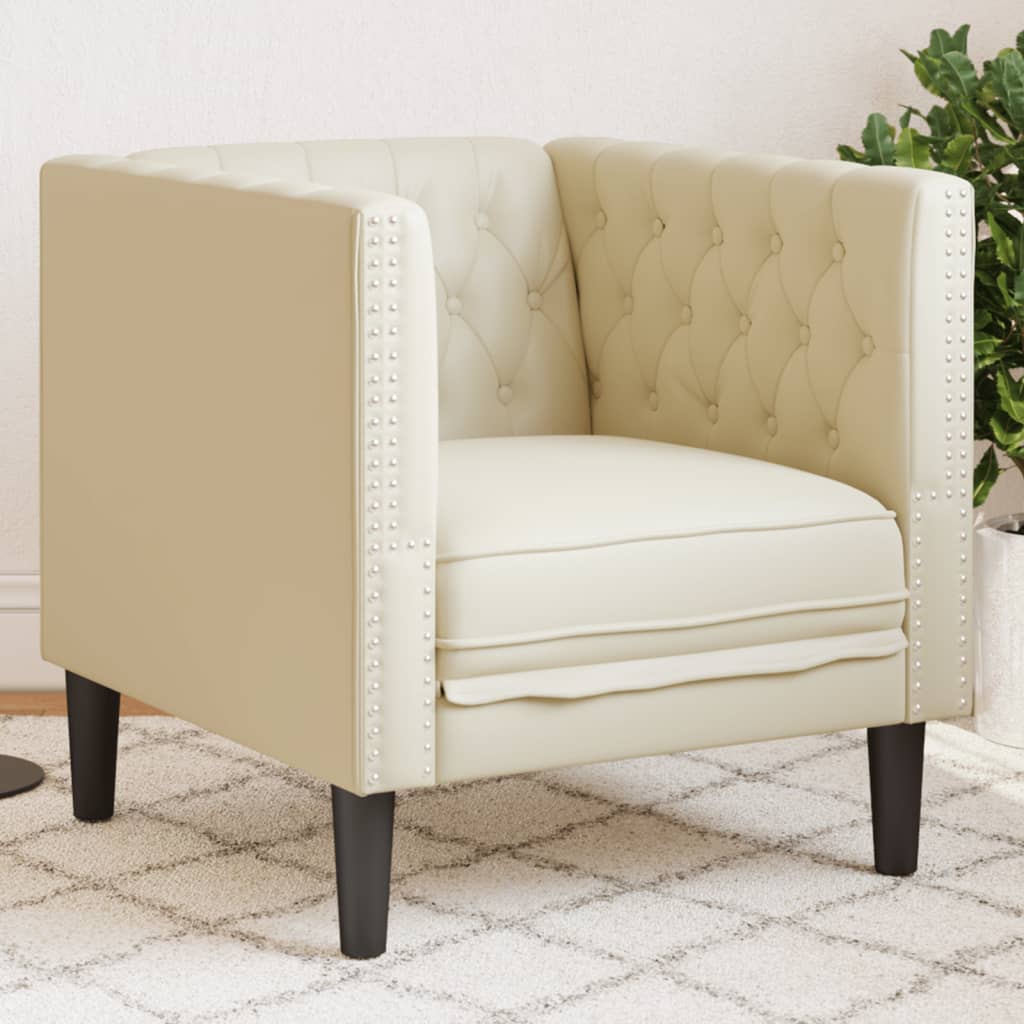 Poltrona Chesterfield Crema In Ecopelle