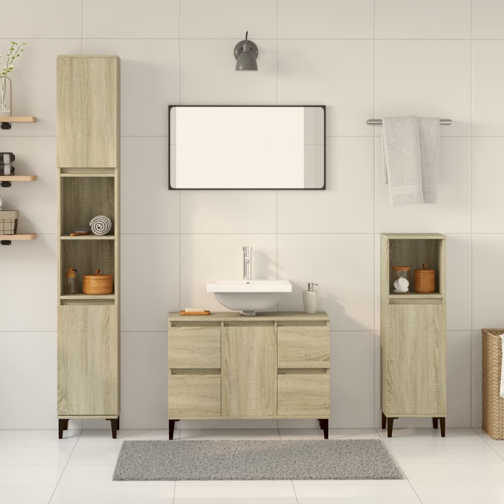 Set Mobili Da Bagno 3 Pz Rovere Sonoma In Legno Multistrato