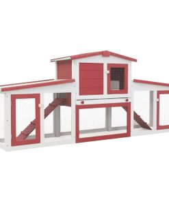 Conigliera Per Esterni Grande Rossa E Bianca 201x45x85cm Legno