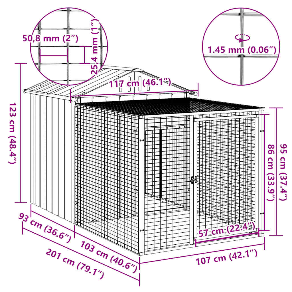 Gabbia Per Polli Con Recinto Grigio Chiaro 117x201x123 Cm In Acciaio Zincato - Image 4