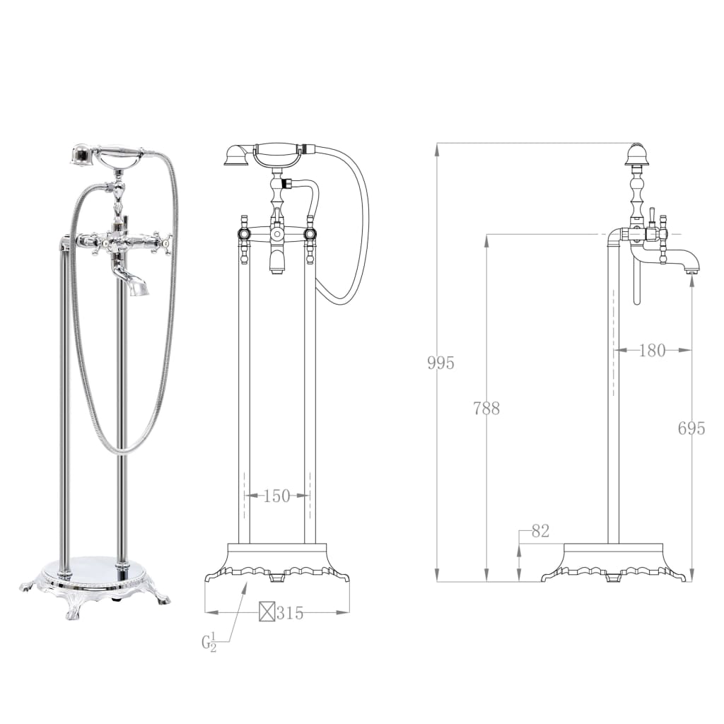 Rubinetteria A Colonna Per Vasca Acciaio Inox 99,5 Cm Argento - Image 5