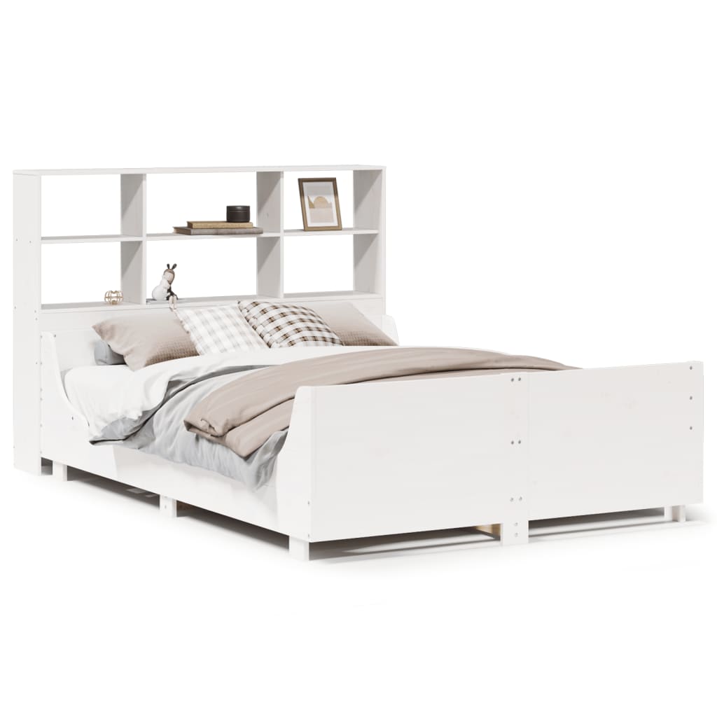 Letto Libreria Senza Materasso Bianco 140x190 Cm Legno Massello