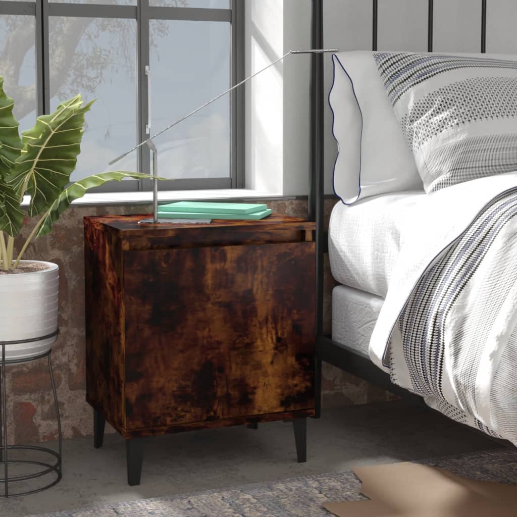 Comodini Con Gambe In Metallo Rovere Fumo 40x30x50 cm