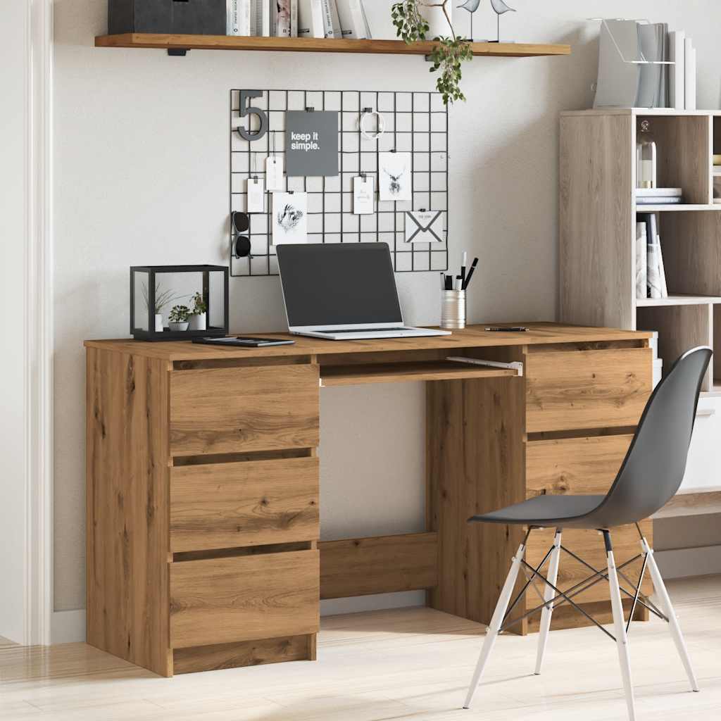 Scrivania Rovere Artigianale 140x50x77 Cm In Legno Multistrato