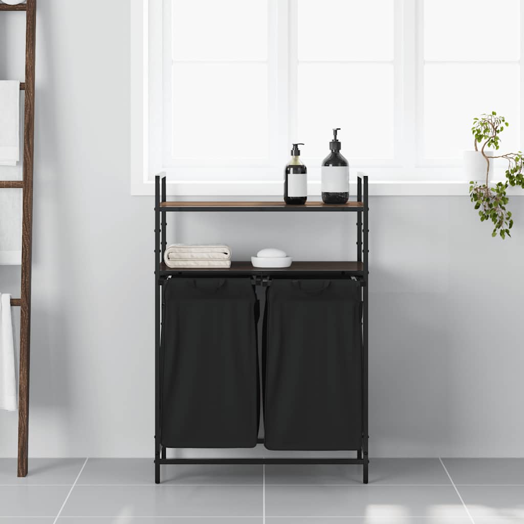 Cesto Della Biancheria 2 Scomparti Con Ripiani Rovere Marrone - Image 3