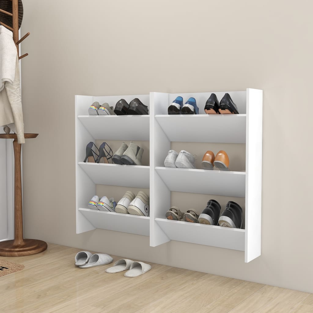 Scarpiere A Muro 2pz Bianche 60x18x90 Cm In Legno Multistrato