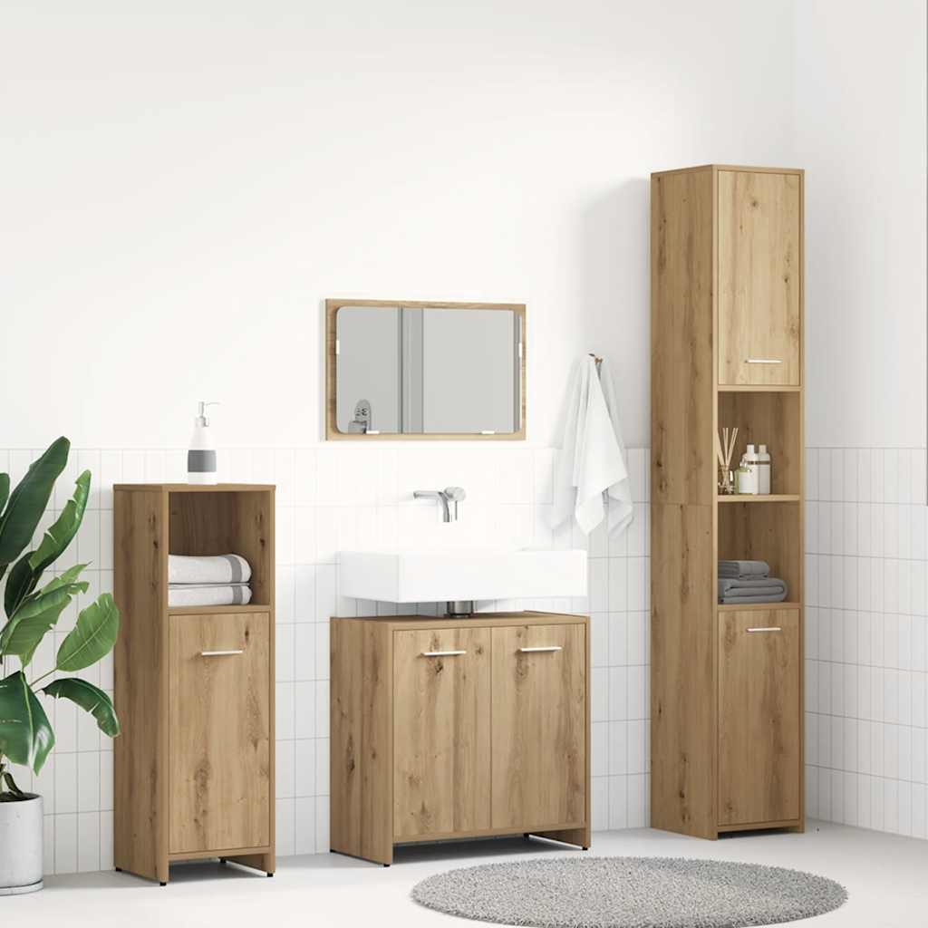 Set Mobili Da Bagno 4 Pz Rovere Artigianale Legno Multistrato - Image 2
