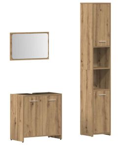 Set Mobili Da Bagno 3 Pz Rovere Artigianale Legno Multistrato
