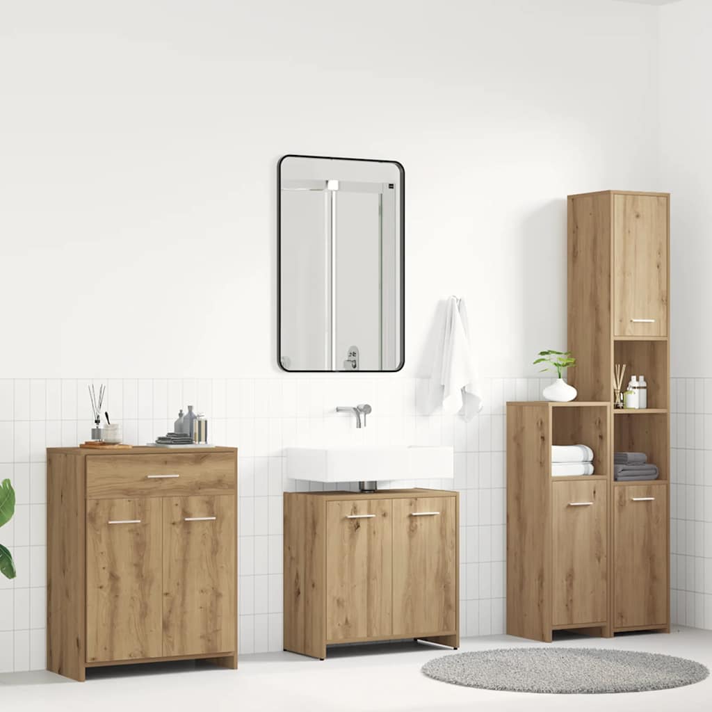 Set Mobili Da Bagno 4 Pz Rovere Artigianale Legno Multistrato - Image 3