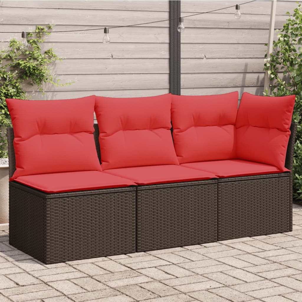 Divano Da Giardino Con Cuscini A 3 Posti Marrone In Polyrattan