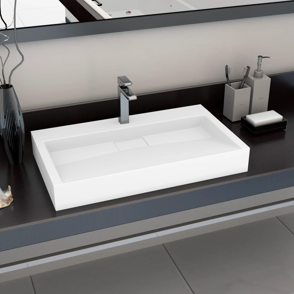Lavandino 80x46x11 Cm Blocco In Marmo/minerale Bianco