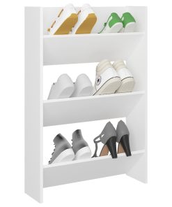 Scarpiera A Muro Bianca 60x18x90 Cm In Legno Multistrato