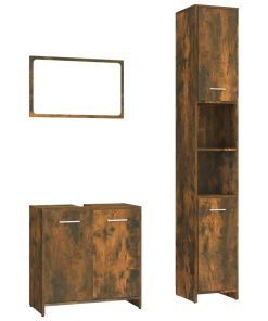 Set Mobili Da Bagno 3 Pz Rovere Fumo In Legno Multistrato