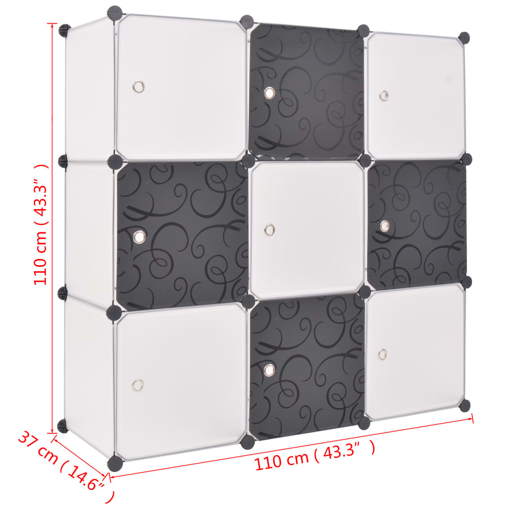 Armadio Salvaspazio A Cubo Con 9 Scomparti Bianco E Nero
